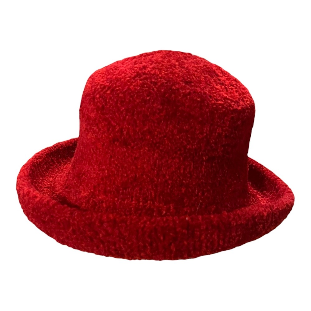 Crazy Horse Liz Claiborne Red Boucle Knit Bucket Hat Vintage Textured Cloche